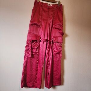 Hot & Delicious Pink Wide-leg Satin Cargo Parachute Pants Y2K 2000s Size M
